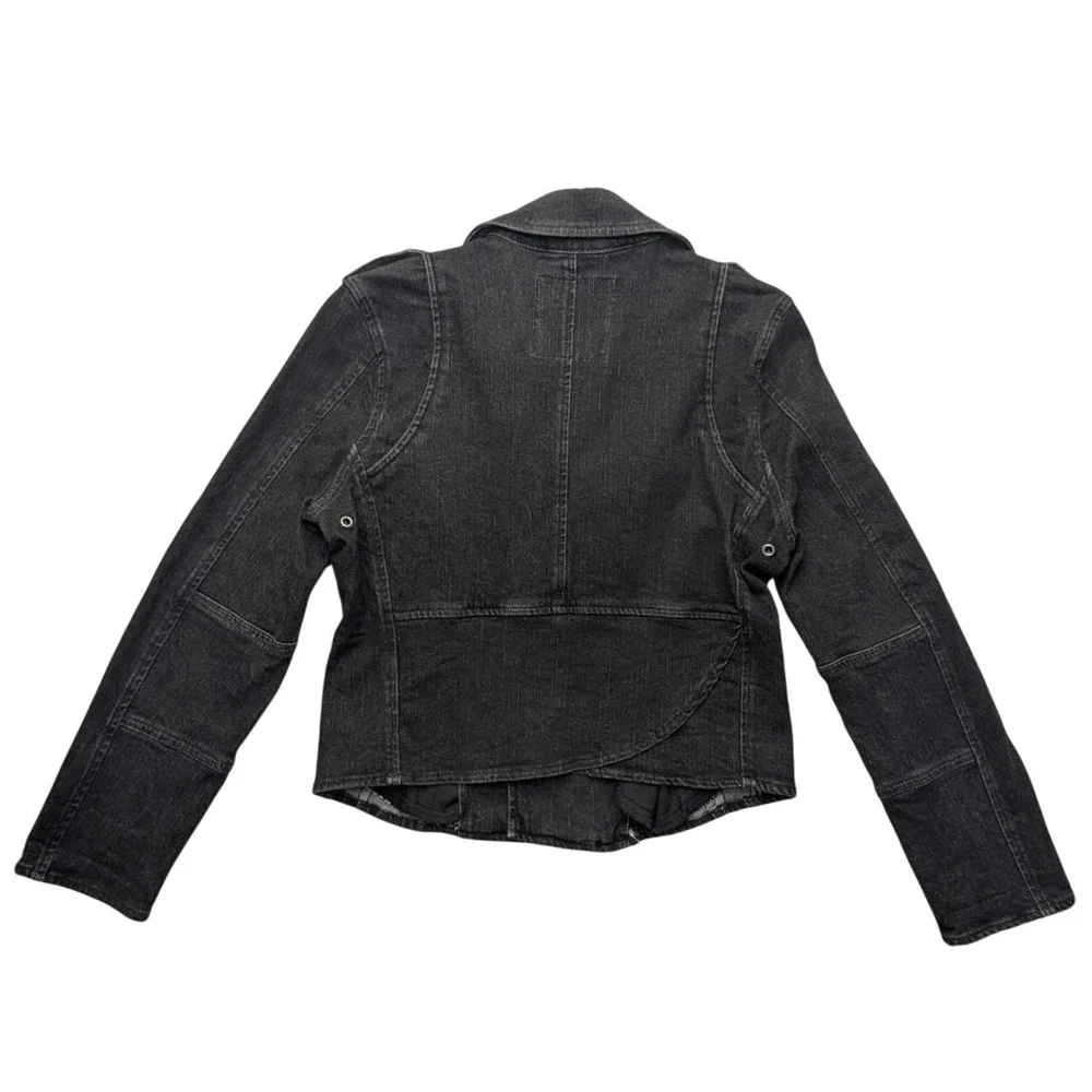 American Eagle Denim Moto Jacket Womens Medium Black Asymmetrical Zip Biker - Picture 2 of 9
